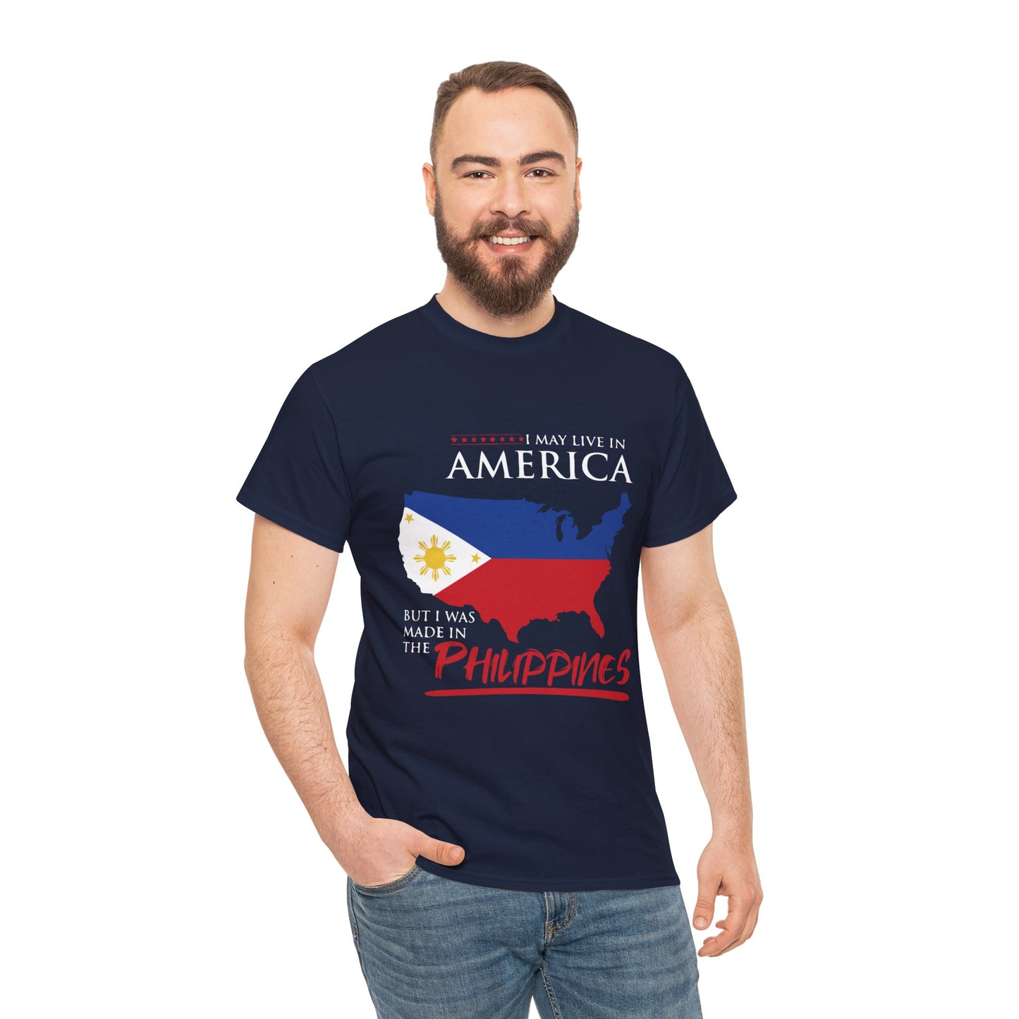 I may live in America but I was made in the Philippines (Gildan · 5000) Unisex Heavy Cotton Tee