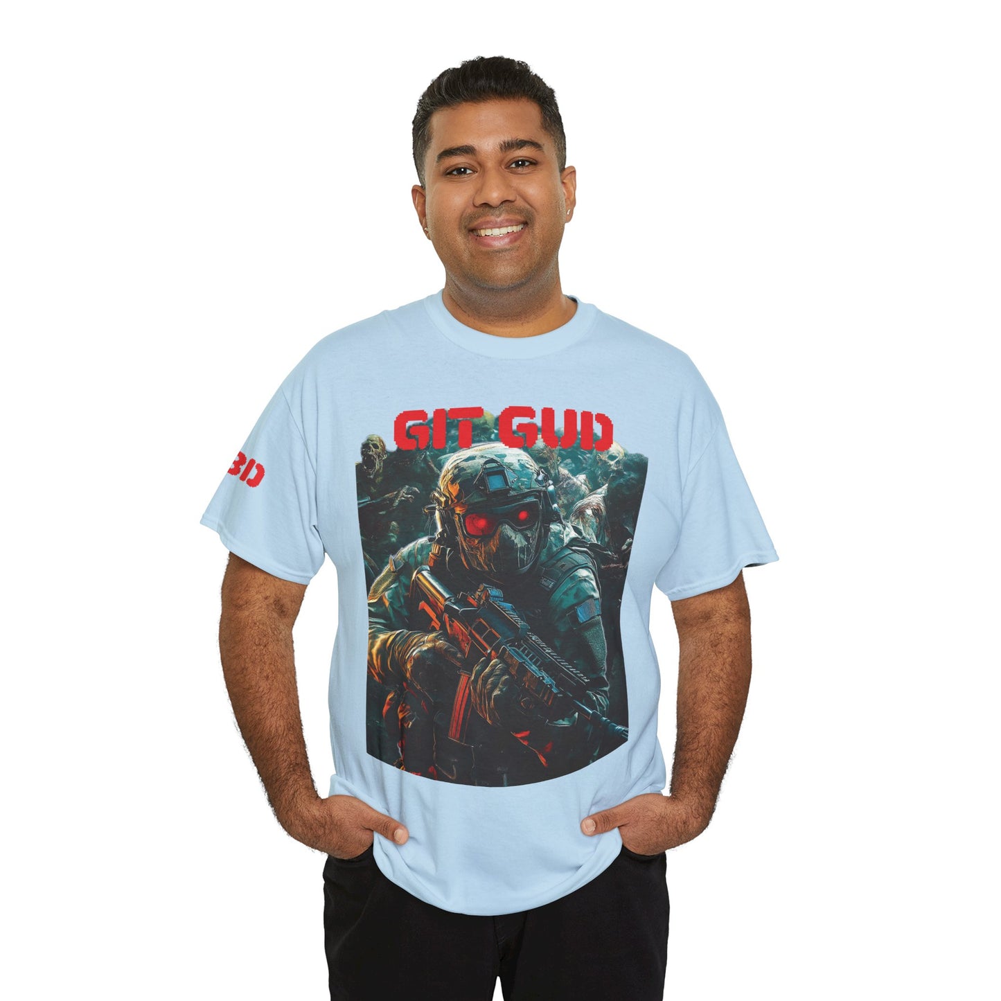 Gaming Tee - Red Eyed Soldier surrounded by Zombies - GIT GUD Design