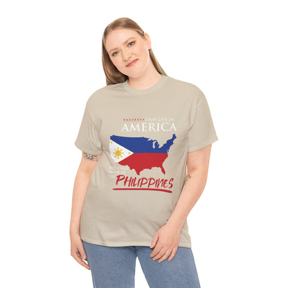 I may live in America but I was made in the Philippines (Gildan · 5000) Unisex Heavy Cotton Tee