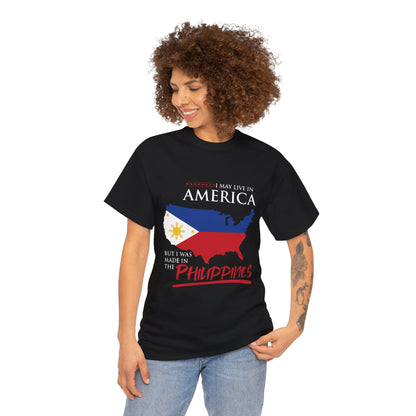 I may live in America but I was made in the Philippines (Gildan · 5000) Unisex Heavy Cotton Tee