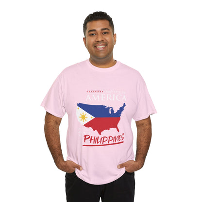 I may live in America but I was made in the Philippines (Gildan · 5000) Unisex Heavy Cotton Tee