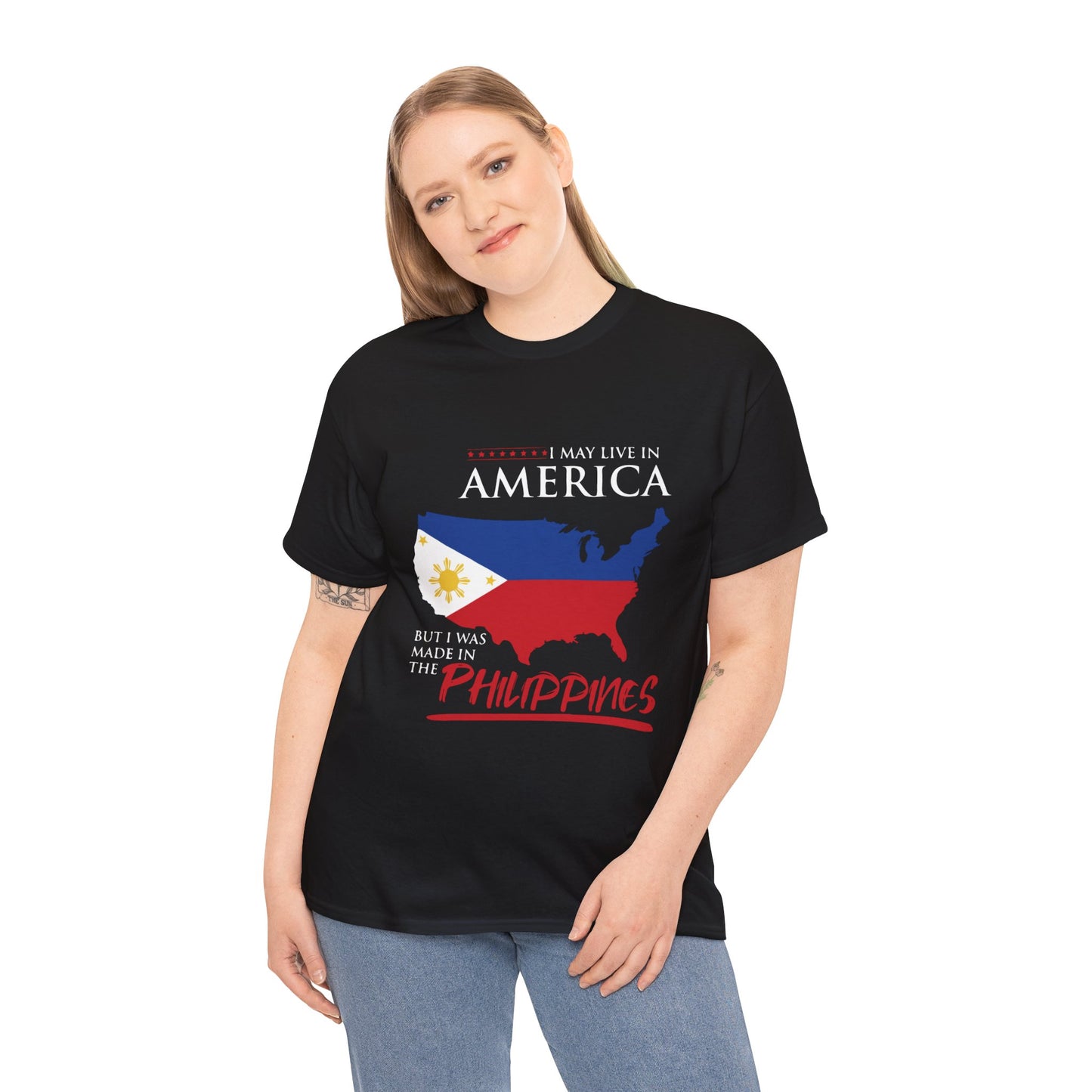 I may live in America but I was made in the Philippines (Gildan · 5000) Unisex Heavy Cotton Tee