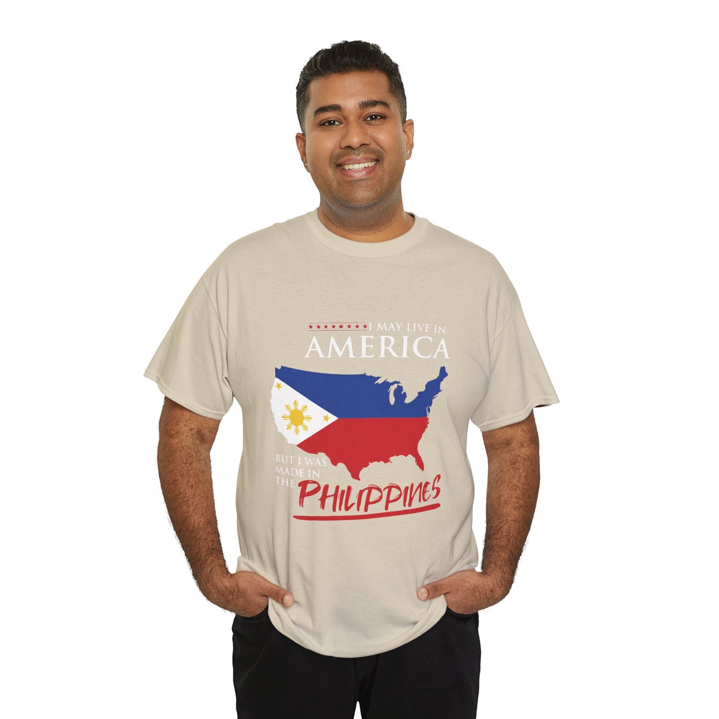 I may live in America but I was made in the Philippines (Gildan · 5000) Unisex Heavy Cotton Tee