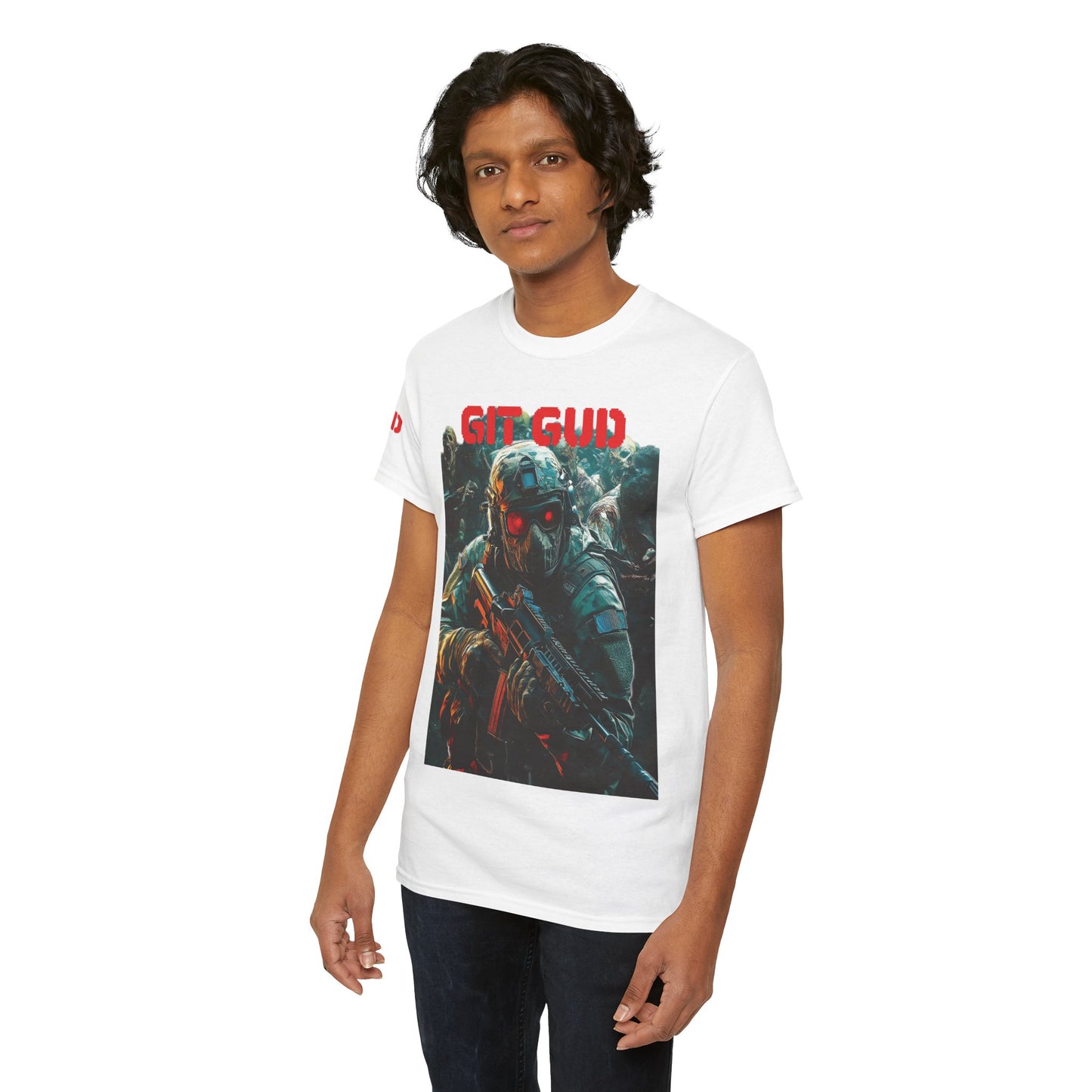 Gaming Tee - Red Eyed Soldier surrounded by Zombies - GIT GUD Design