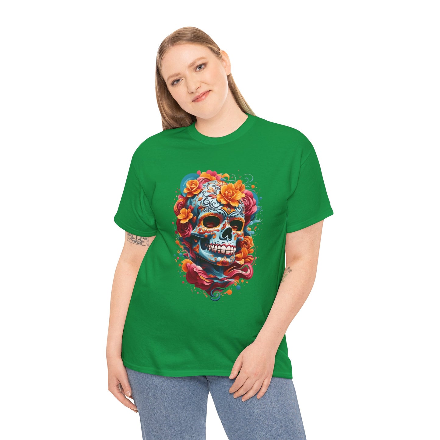 Skeleton with flowers (Gildan · 5000) Unisex Heavy Cotton Tee