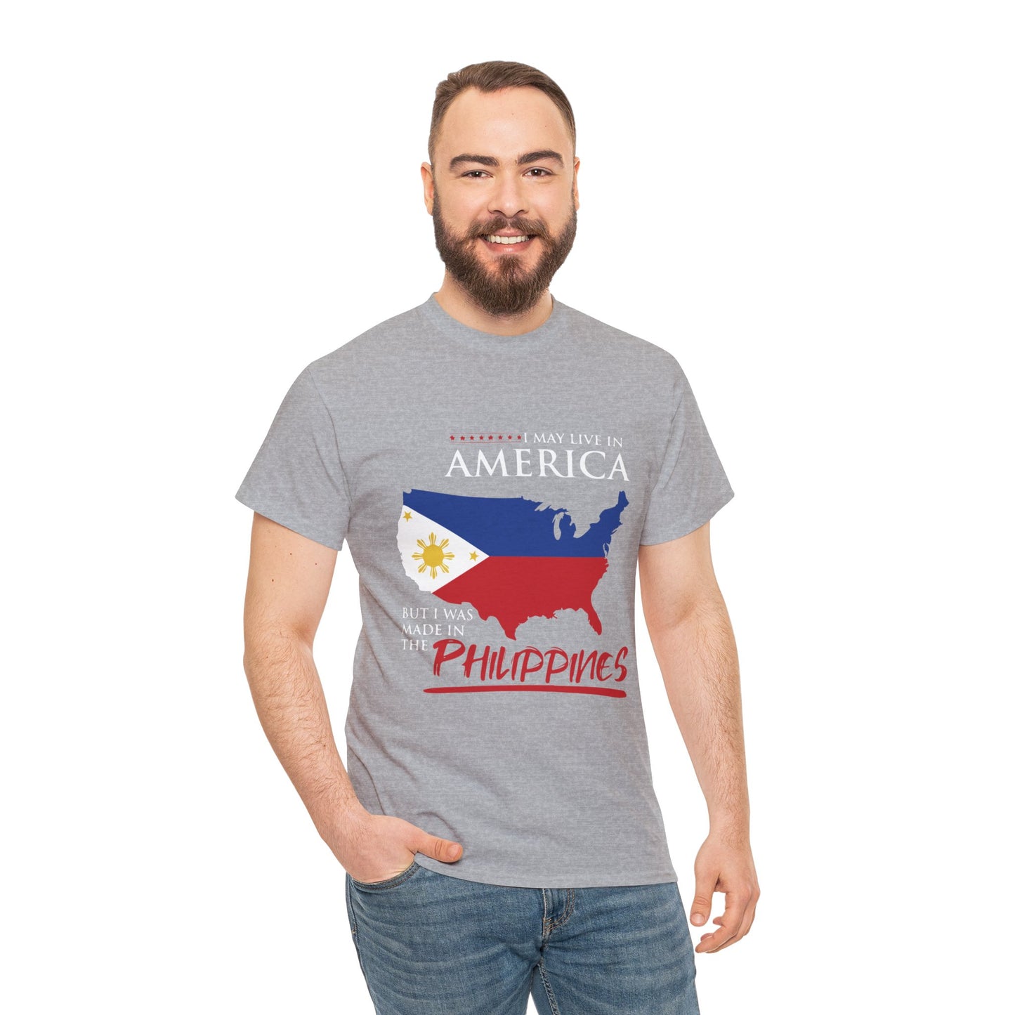 I may live in America but I was made in the Philippines (Gildan · 5000) Unisex Heavy Cotton Tee