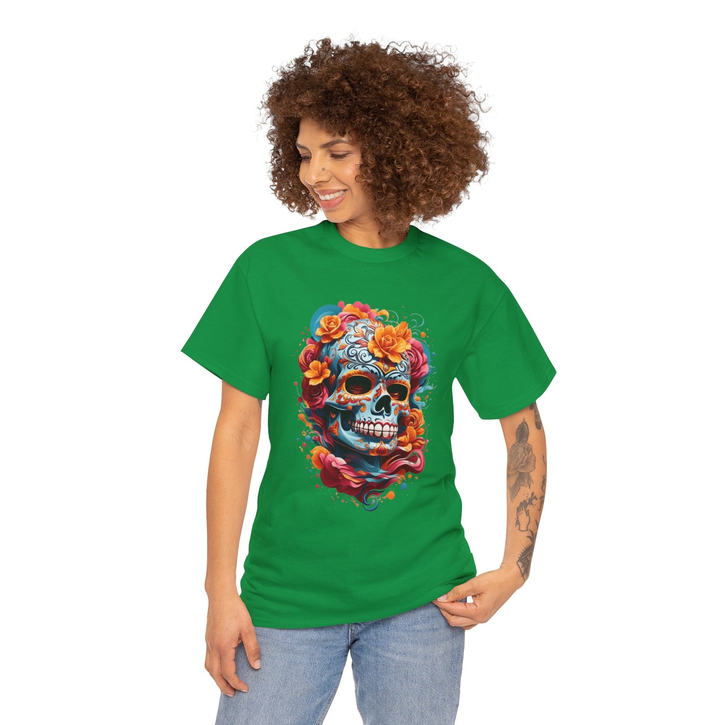 Skeleton with flowers (Gildan · 5000) Unisex Heavy Cotton Tee