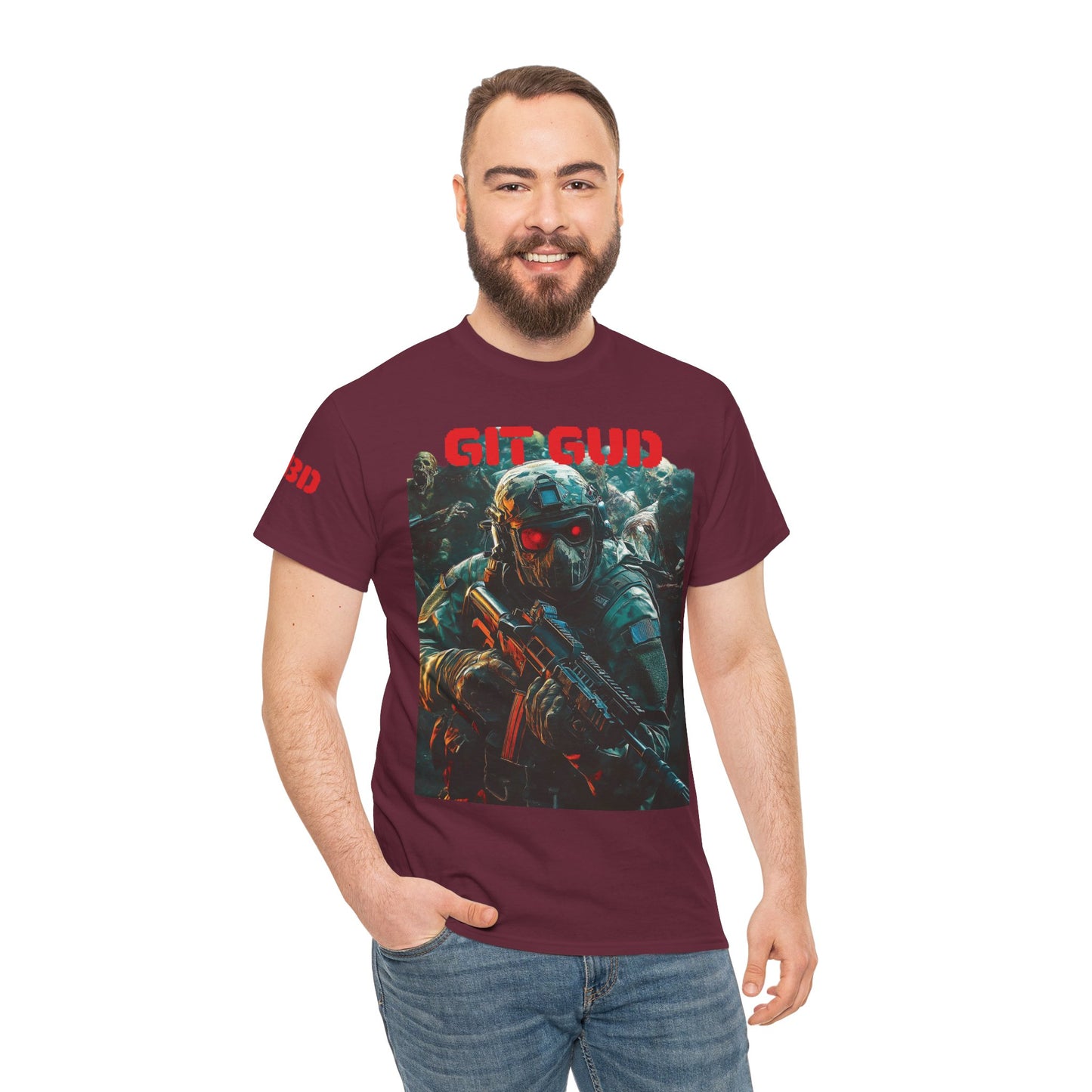 Gaming Tee - Red Eyed Soldier surrounded by Zombies - GIT GUD Design