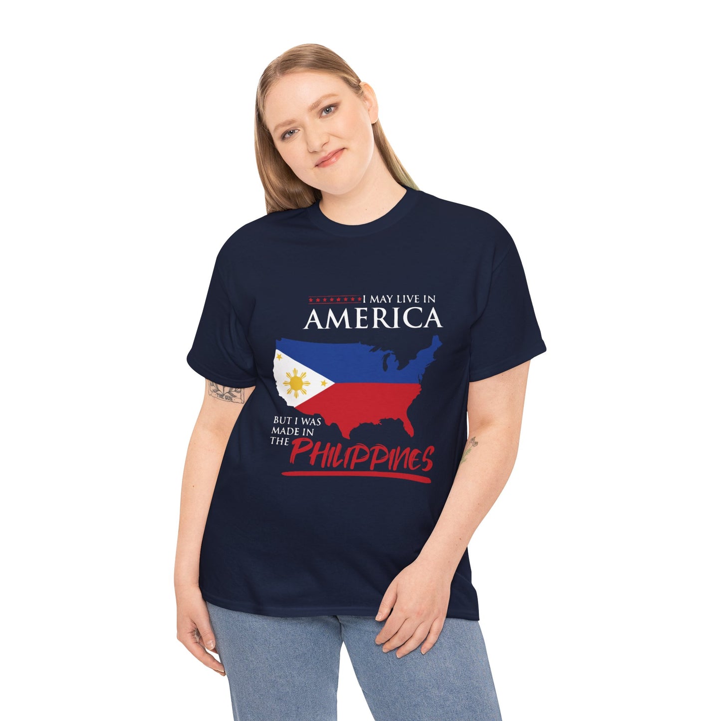 I may live in America but I was made in the Philippines (Gildan · 5000) Unisex Heavy Cotton Tee