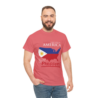 I may live in America but I was made in the Philippines (Gildan · 5000) Unisex Heavy Cotton Tee