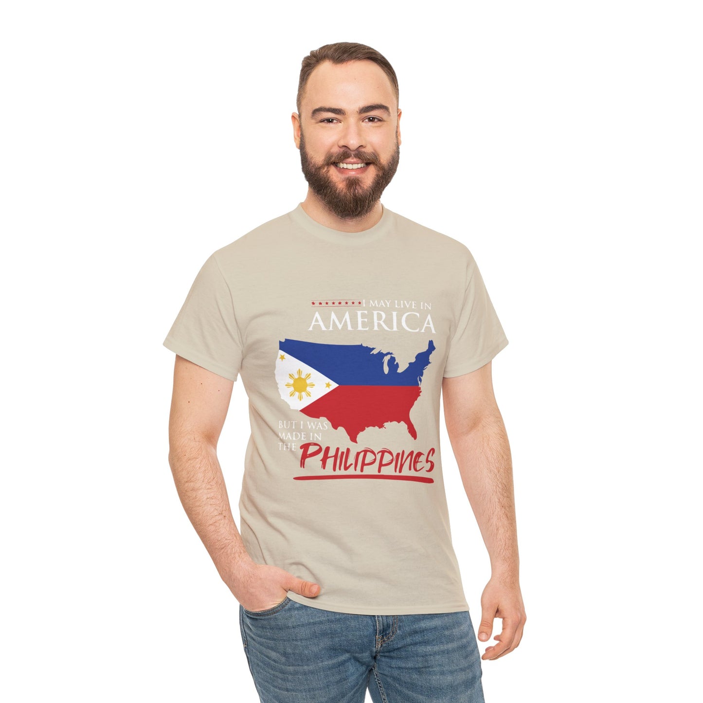 I may live in America but I was made in the Philippines (Gildan · 5000) Unisex Heavy Cotton Tee